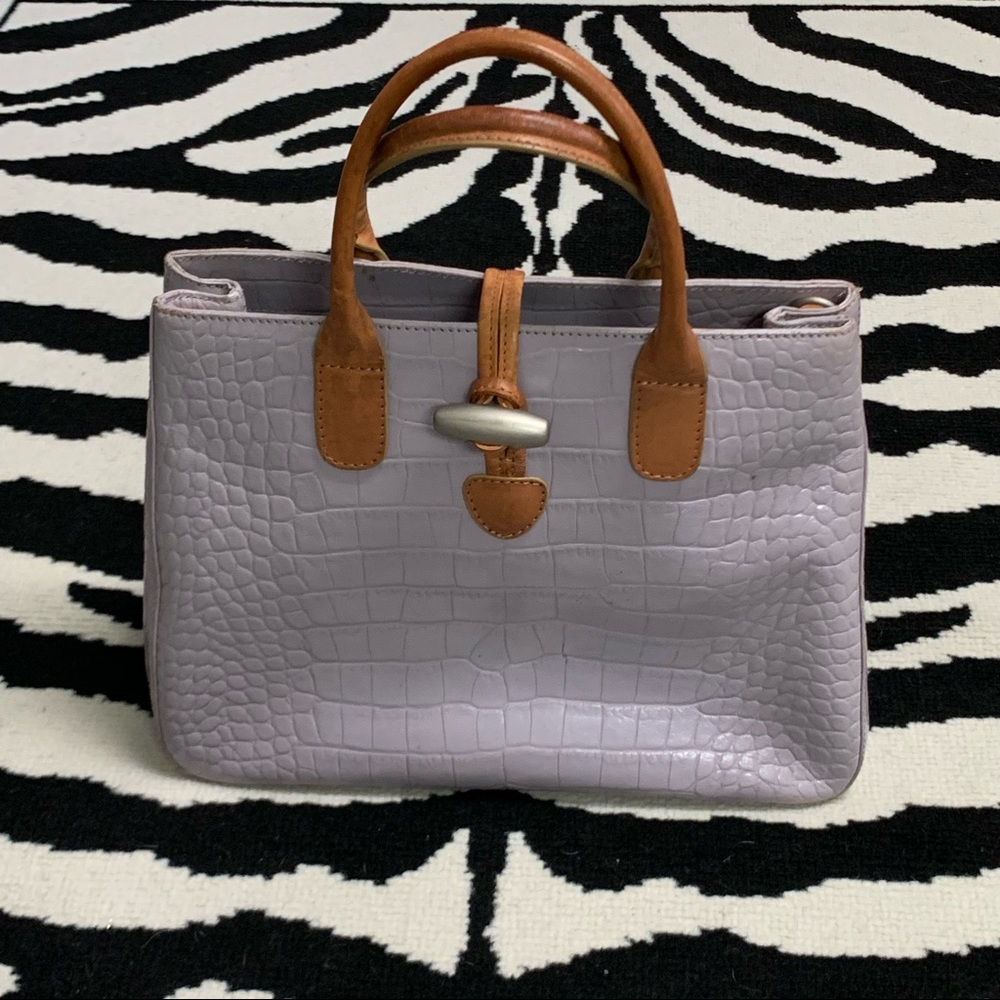 Mini Lilac Croc Embossed Leather Handbag